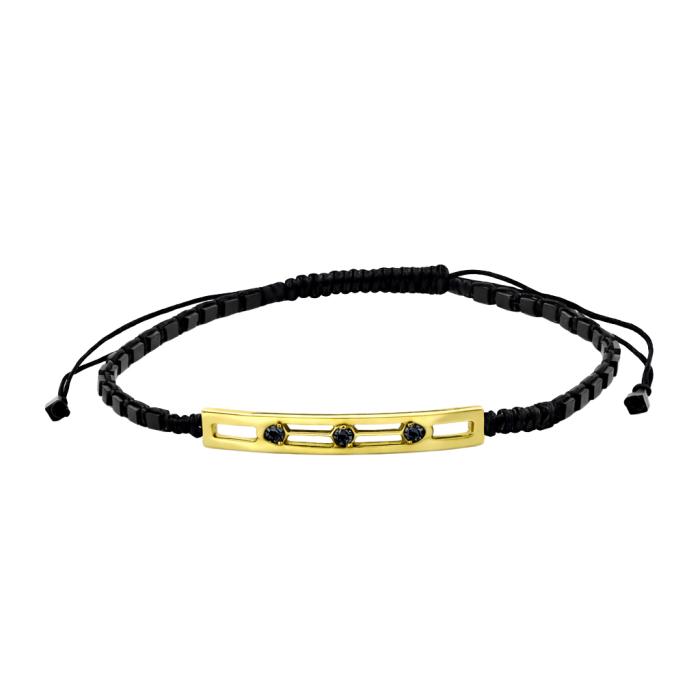 Βραχιόλι Μακραμέ με Μαύρα Ζιργκόν Χρυσός K9 SKU-83806