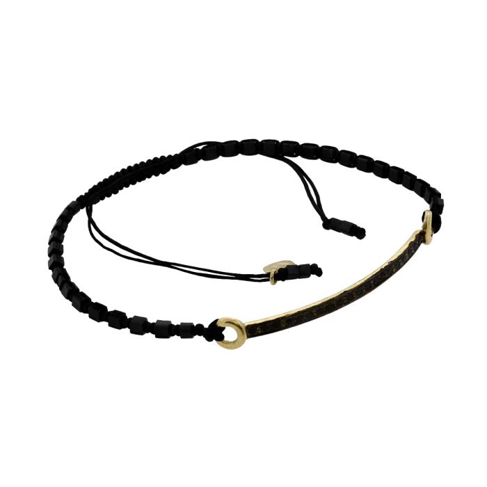 Βραχιόλι Μακραμέ με Μαύρα Ζιργκόν Χρυσός K9 SKU-83807