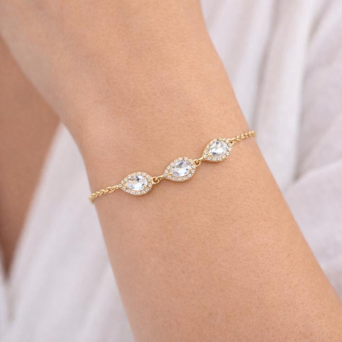 Βραχιόλι Ροζέτα με Λευκά Ζιργκόν Χρυσός K9
