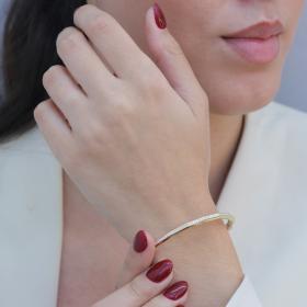 Βραχιόλι Χειροπέδα Χρυσός Κ14 με Λευκά Ζιργκόν SKU-83458