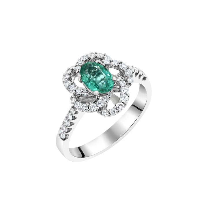 Δαχτυλίδι Κ18 Λευκόχρυσος με Διαμάντια και Σμαράγδι SKU-83341