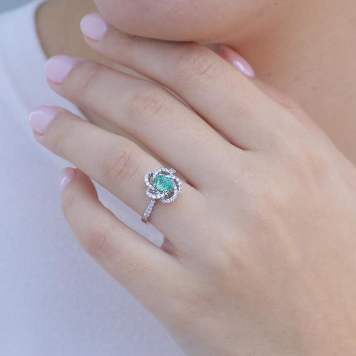 Δαχτυλίδι Κ18 Λευκόχρυσος με Διαμάντια και Σμαράγδι SKU-83341