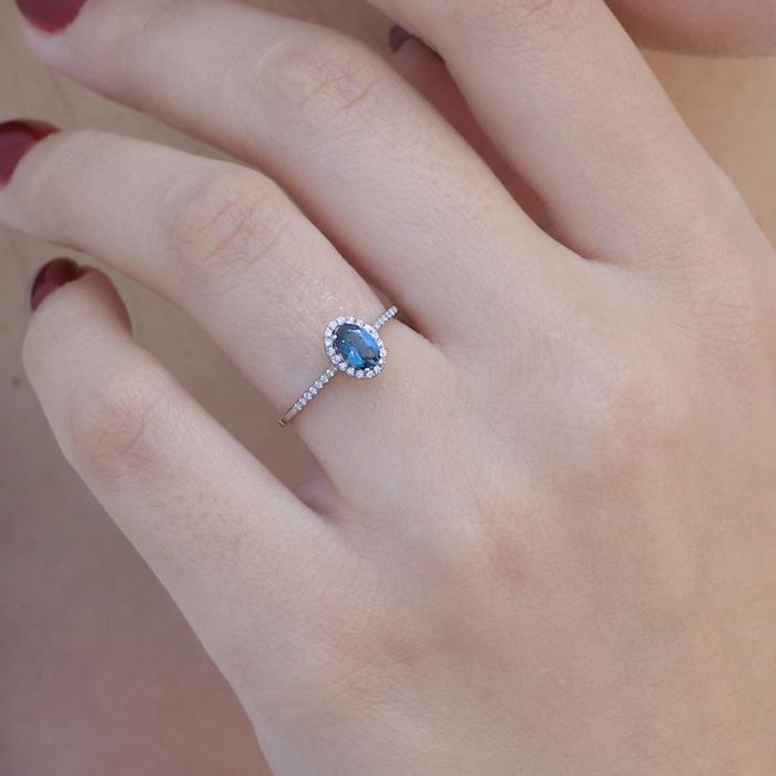 Δαχτυλίδι Ροζέτα με Διαμάντια & London Blue Topaz Λευκόχρυσος K18 SKU-83732