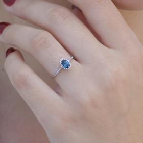 Δαχτυλίδι Ροζέτα με Διαμάντια & London Blue Topaz Λευκόχρυσος K18 SKU-83732