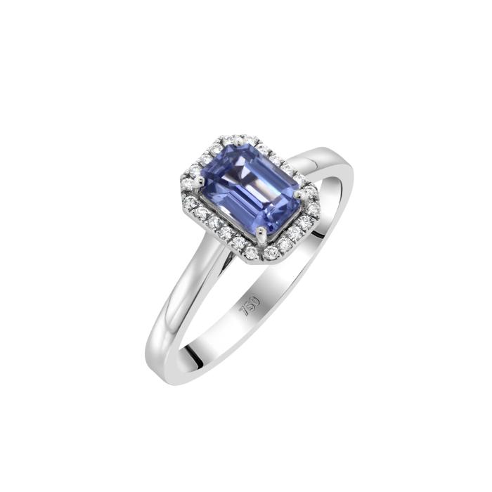 Δαχτυλίδι Ροζέτα με Διαμάντια & Ζαφείρι Λευκόχρυσος K18 SKU-83050