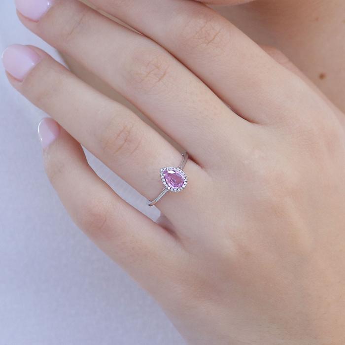 Δαχτυλίδι με Διαμάντια & Pink Sapphire Δάκρυ Λευκόχρυσος K18 SKU-83048