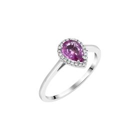 Δαχτυλίδι με Διαμάντια & Pink Sapphire Δάκρυ Λευκόχρυσος K18 SKU-83048