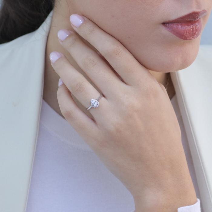 Δαχτυλίδι Ροζέτα Δάκρυ Λευκόχρυσος K18 με Lab Grown Διαμάντια SKU-83277