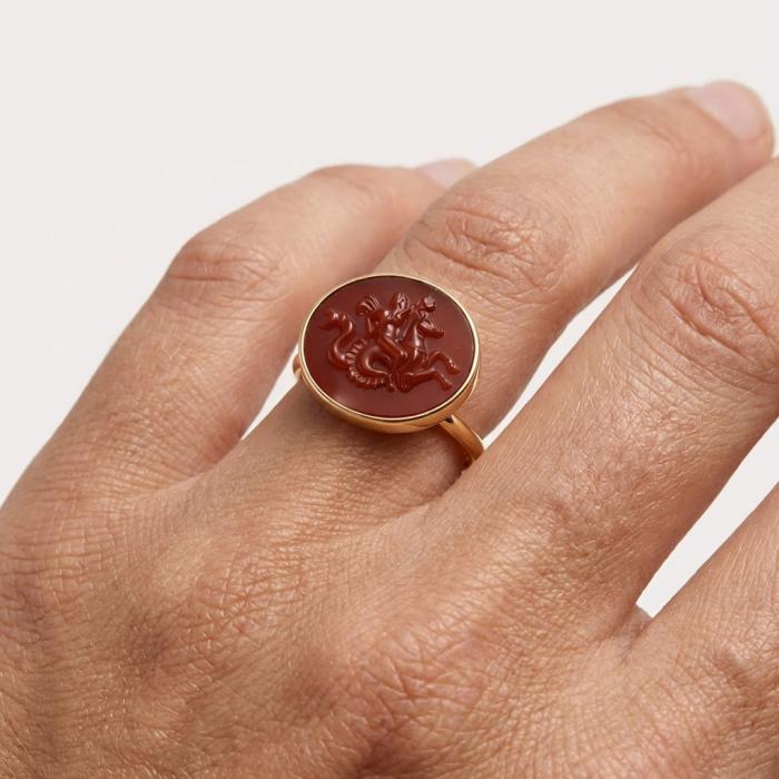 Γυναικείο Δαχτυλίδι με Cameo Άγιος Γεώργιος σε Βυζαντινό Ύφος Χρυσός K14 SKU-83693