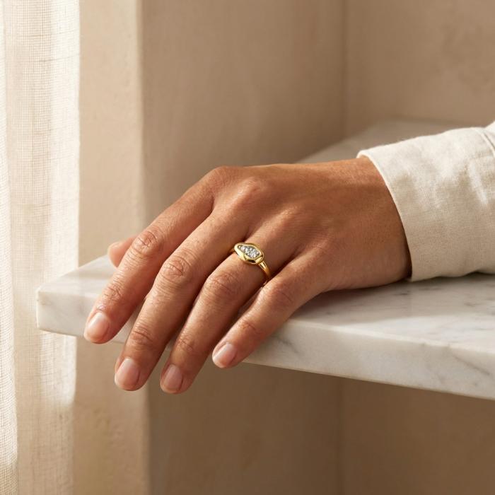 Δαχτυλίδι Γυναικείο Χρυσός K9 με Λευκά Ζιργκόν SKU-83829