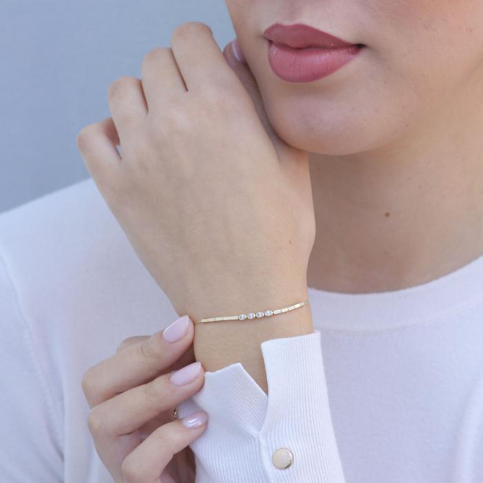 Γυναικείο Βραχιόλι με Λευκά Ζιργκόν Χρυσός K14 SKU-83253