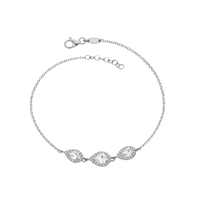 Γυναικείο Βραχιόλι με Ροζέτες Λευκόχρυσος K9 & Λευκά Ζιργκόν SKU-83841