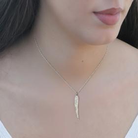 Κολιέ Φτερό με Διαμάντια  Λευκόχρυσος K14 SKU-83853