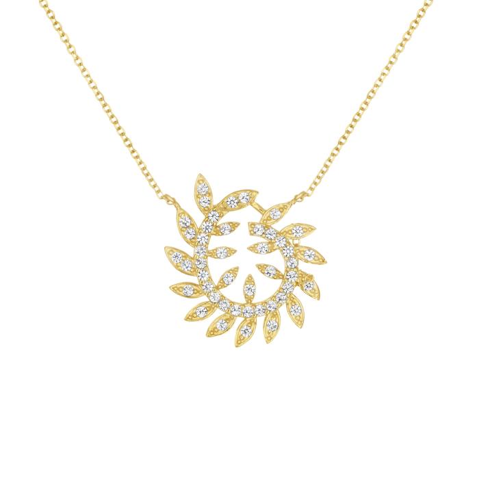 Κολιέ Δάφνινο Στεφάνι με Λευκά Ζιργκόν Χρυσός K9 SKU-83062