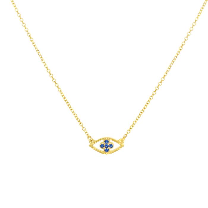 Κολιέ Ματάκι με Μπλε Ζιργκόν Χρυσός K9 SKU-83067