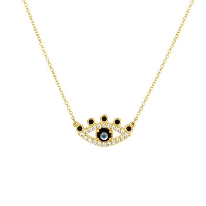 Κολιέ Ματάκι με Λευκά & Μαύρα Ζιργκόν Χρυσός K9 SKU-83068