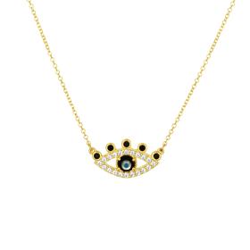 Κολιέ Ματάκι με Λευκά & Μαύρα Ζιργκόν Χρυσός K9 SKU-83068