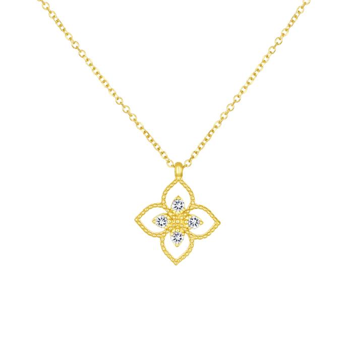 Κολιέ Λουλούδι Χρυσός K9 με Λευκά Ζιργκόν SKU-83070