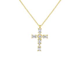 Κολιέ Σταυρός Χρυσός K9 με Λευκά Ζιργκόν SKU-83072