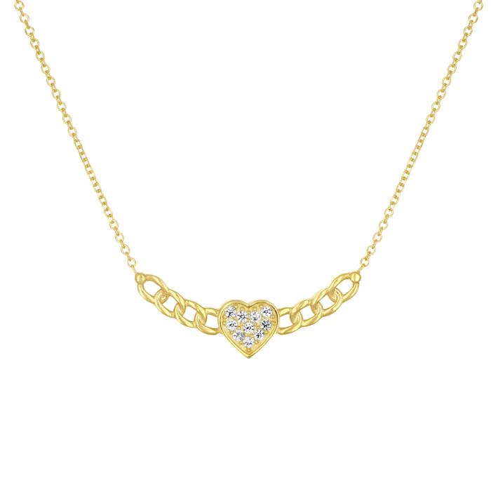 Κολιέ Καρδιά Χρυσός K9 με Λευκά Ζιργκόν SKU-83074