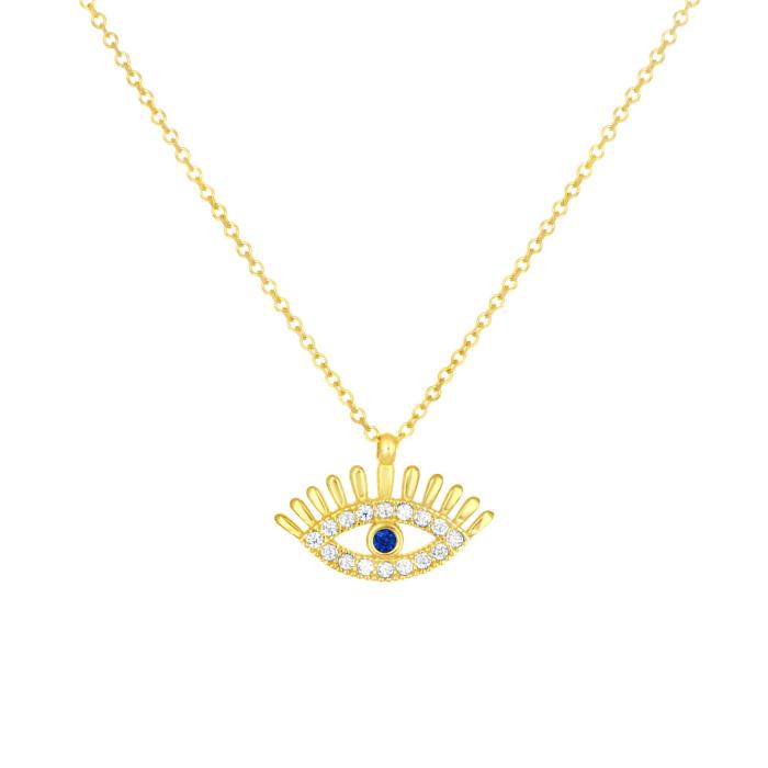 Κολιέ Ματάκι Χρυσός K9 με Μπλε & Λευκά Ζιργκόν SKU-83095