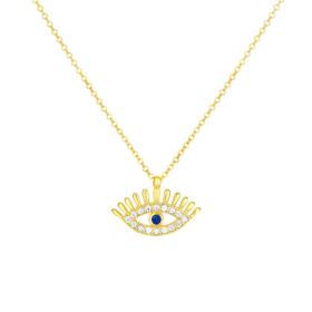 Κολιέ Ματάκι Χρυσός K9 με Μπλε & Λευκά Ζιργκόν SKU-83095