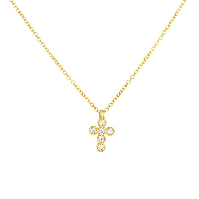 Κολιέ Σταυρός Χρυσός K9 με Λευκά Ζιργκόν SKU-83104