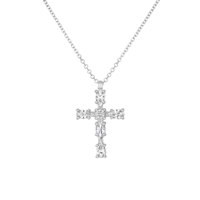 Κολιέ Σταυρός Λευκόχρυσος K9 με Λευκά Ζιργκόν SKU-83112