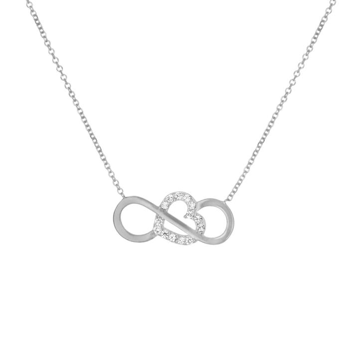 Κολιέ Άπειρο & Καρδιά σε Λευκόχρυσο Κ9 με Λευκά Ζιργκόν SKU-83114