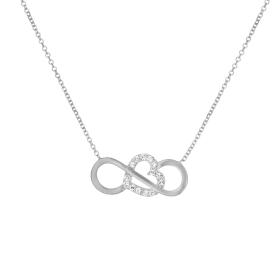 Κολιέ Άπειρο & Καρδιά σε Λευκόχρυσο Κ9 με Λευκά Ζιργκόν SKU-83114