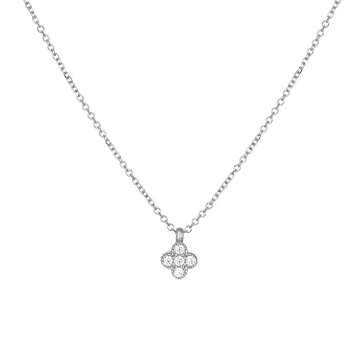 Κολιέ Σταυρουδάκι Λευκόχρυσο K9 με Λευκά Ζιργκόν SKU-83116