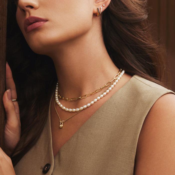 Γυναικείο Κολιέ ANIA HAIE Ασήμι 925° με Πέρλες & Ζιργκόν