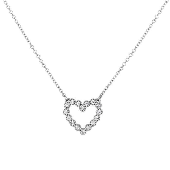Κολιέ Καρδιά Λευκόχρυσος K9 με Λευκά Ζιργκόν SKU-83125