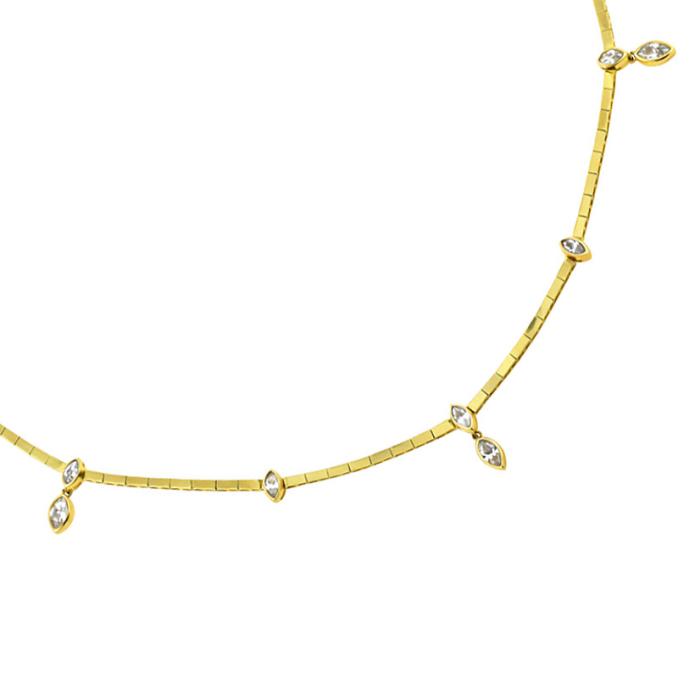 Γυναικείο Κολιέ με Λευκά Ζιργκόν σε Κίτρινο Χρυσό K14 SKU-83249