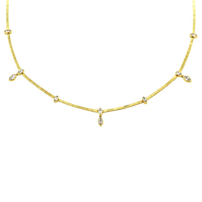 Γυναικείο Κολιέ με Λευκά Ζιργκόν σε Κίτρινο Χρυσό K14 SKU-83249