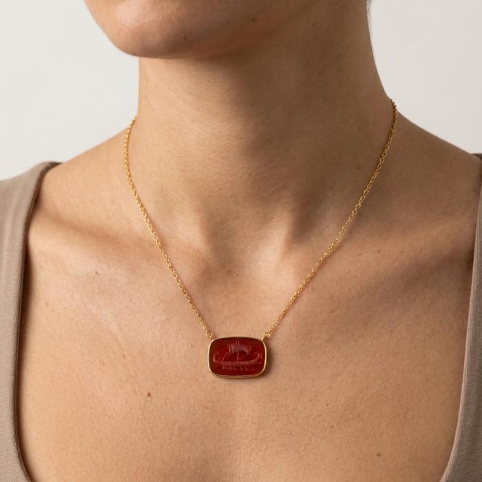 Γυναικείο Κολιέ Cameo με Τριήρη από Κίτρινο Χρυσό K14 SKU-83692