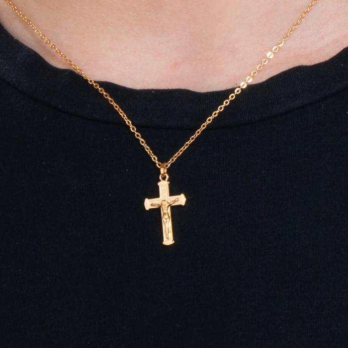 Κολιέ Σταυρός Luca Barra από Aνοξείδωτο Aτσάλι IP GOLD SKU-83881