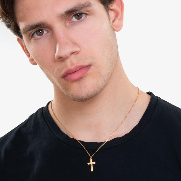 Κολιέ Σταυρός Luca Barra από Aνοξείδωτο Aτσάλι IP GOLD SKU-83881
