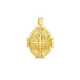 Φυλαχτό Κωνσταντινάτο Διπλής Όψεως Επίχρυσο Ασήμι 925° με Ζιργκόν SKU-83019