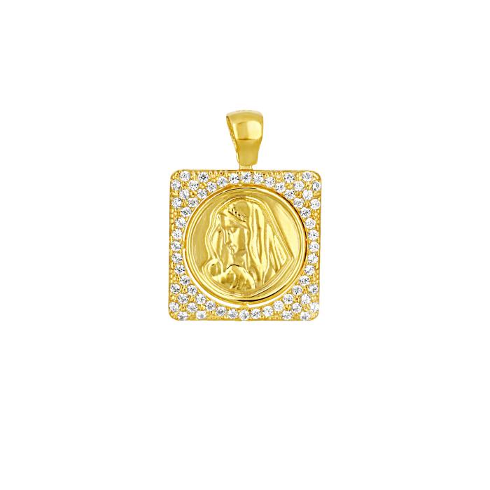 Φυλαχτό Παναγία με Λευκά Ζιργκόν  Επίχρυσο Ασήμι 925° SKU-83025