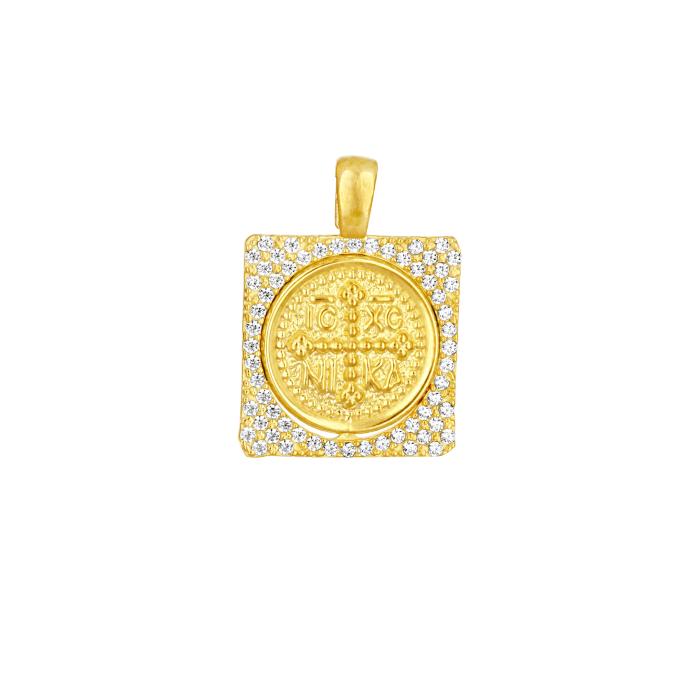 Φυλαχτό Κωνσταντινάτο Ασήμι 925° Επιχρυσωμένο με Λευκά Ζιργκόν SKU-83026