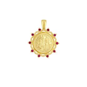 Φυλαχτό Κωνσταντινάτο Επίχρυσο Ασήμι 925° με Κόκκινα Ζιργκόν SKU-83027