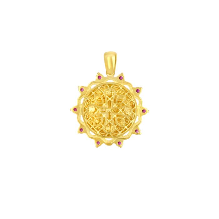 Φυλαχτό Κωνσταντινάτο Επίχρυσο Ασήμι 925° με Κόκκινα Ζιργκόν SKU-83027