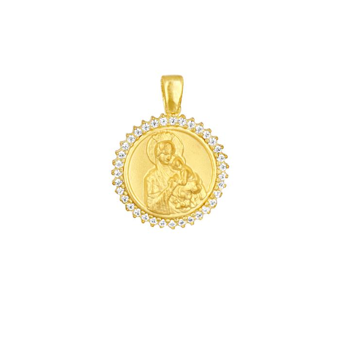 Φυλαχτό Παναγία Ασήμι 925° Επίχρυσο με Λευκά Ζιργκόν SKU-83030