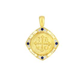 Φυλαχτό Κωνσταντινάτο με Μπλε Ζιργκόν  Επίχρυσο Ασήμι 925° SKU-83031