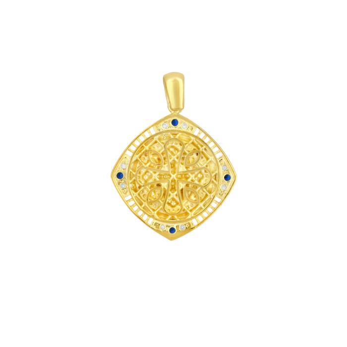 Φυλαχτό Κωνσταντινάτο με Μπλε Ζιργκόν  Επίχρυσο Ασήμι 925° SKU-83031