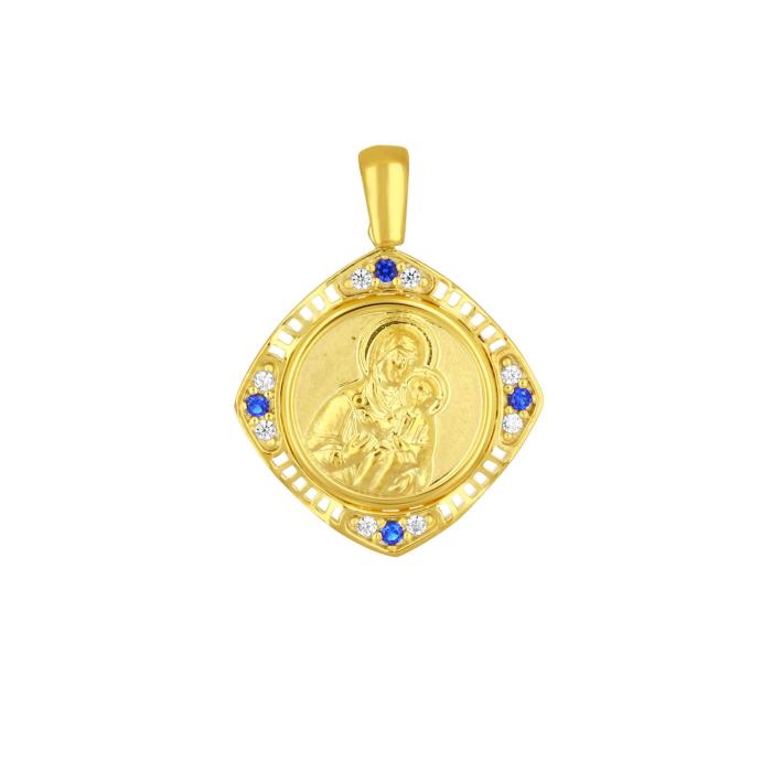 Φυλαχτό Κωνσταντινάτο με Γαλάζια Ζιργκόν  Επίχρυσο Ασήμι 925° SKU-83032