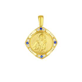 Φυλαχτό Κωνσταντινάτο με Γαλάζια Ζιργκόν  Επίχρυσο Ασήμι 925° SKU-83032