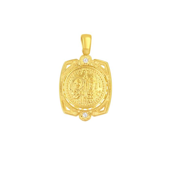 Φυλαχτό Κωνσταντινάτο Ασήμι 925° Επίχρυσο με Λευκά Ζιργκόν SKU-83034