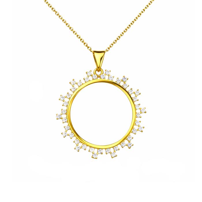 Μενταγιόν Λιροθήκη για Γυναίκες Χρυσός K9 με Λευκά Ζιργκόν SKU-83856